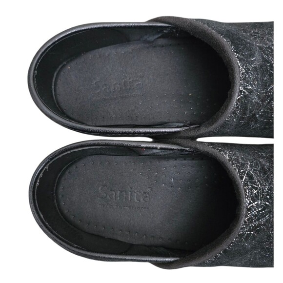 Sanita Clog Shoes Womens Size EU 38 US Size 7 - 7.5 Black Silver Suede - Picture 6 of 9